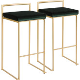 Fuji Stackable 31" Bar Stool in Green Velvet & Gold Metal (Set of 2)